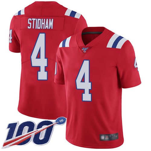 New England Patriots Limited Red Men 4 Jarrett Stidham Alternate NFL Jersey 100th Season